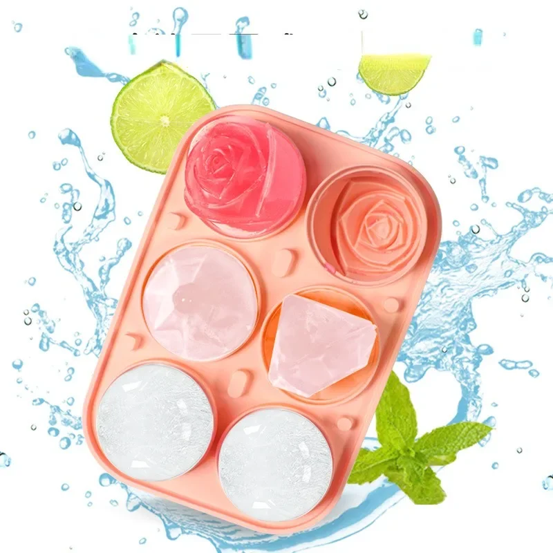 Rose Shape Food Grade Silicone Ice Mold with Snap Lid Leak Proof for Whiskey Bourbon Assorted Colors Freezer Tray