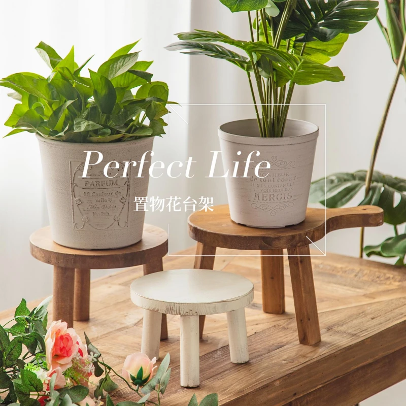 Simple floor flower base tray round solid wood flower shelf indoor large flower pot tray can be moved