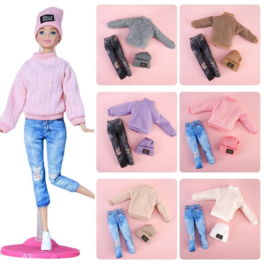 1 Set 1/6 Doll Casual Clothes Hats Winter Wear Sweaters Pants Handmade Girl Doll Wearing Set For 29~32 cm Doll Clothes