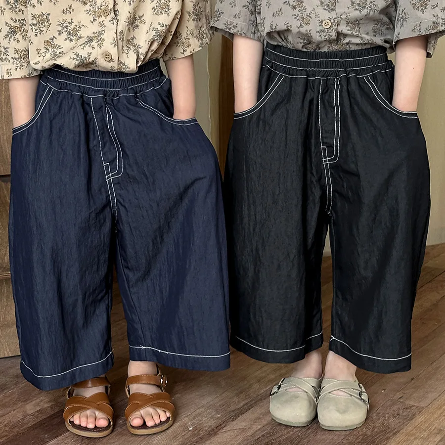 

2026 Summer Unisex Denim Pants Thin Wide Leg Breathable Lightweight Toddler Daily Casual Bottoms