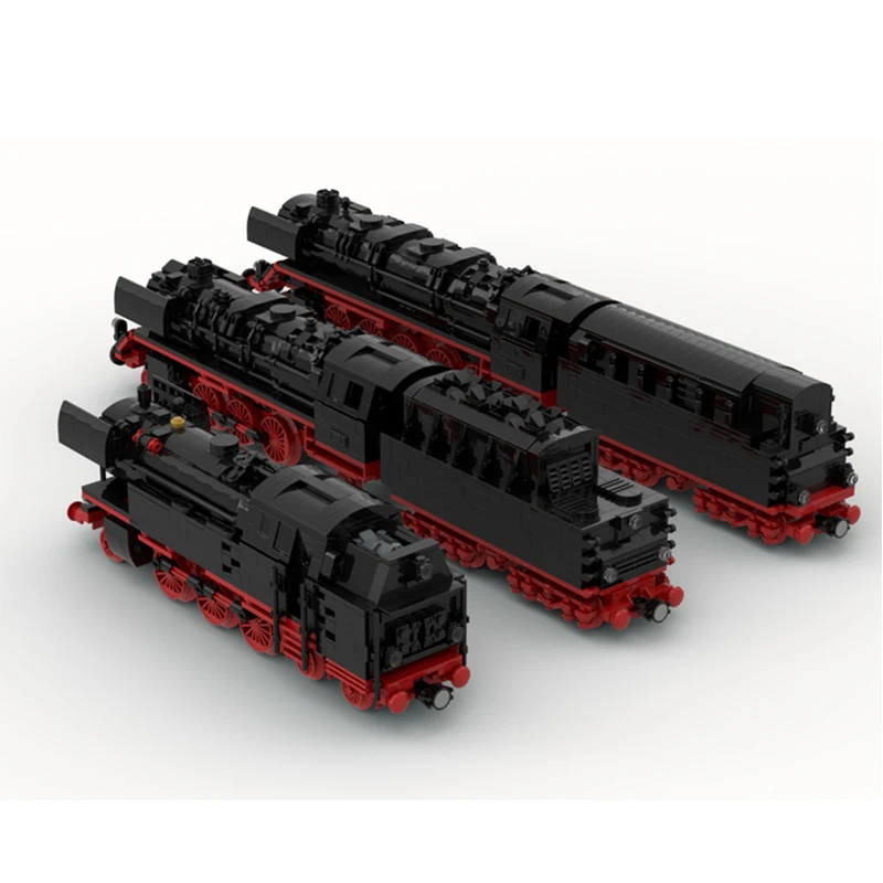 Moc-子供のためのレトロな電車のビルディングブロック、高難易度の教育用レンガ、DIYモデルコレクション、黒と赤、子供のためのおもちゃ