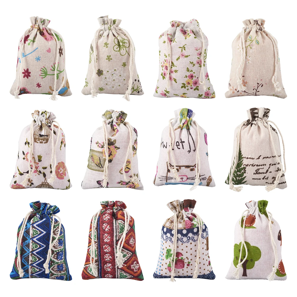 

36pcs Cotton Drawstring Gift Bags Mandala Mix Pattern Rectangle Cloth Packing Pouches DIY Jewelry Storage Pouch 14x10x0.15~0.4cm