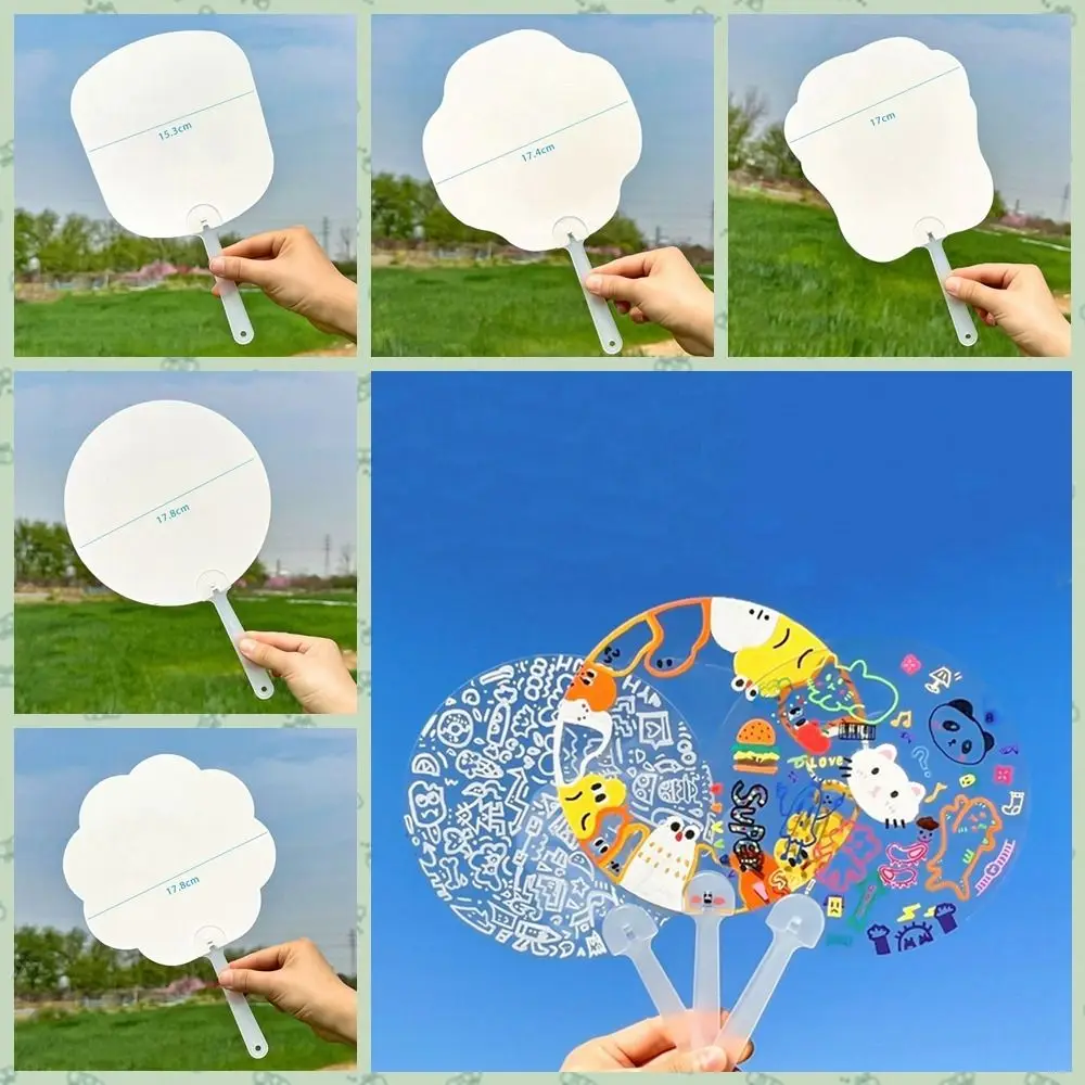 Multi-functional Plastic Transparent Fan Handheld Unfinished Blank Painting Fans Thicken Round Handicrafts for Wedding