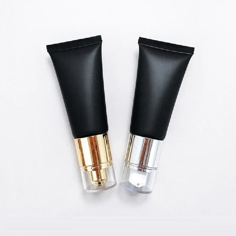 50pcs Matte Black Soft Tube Airless Press Pump Acrylic Lid Cosmetics Essence BB Cream Skincare Lotion Refillable Hose Viaje 40G