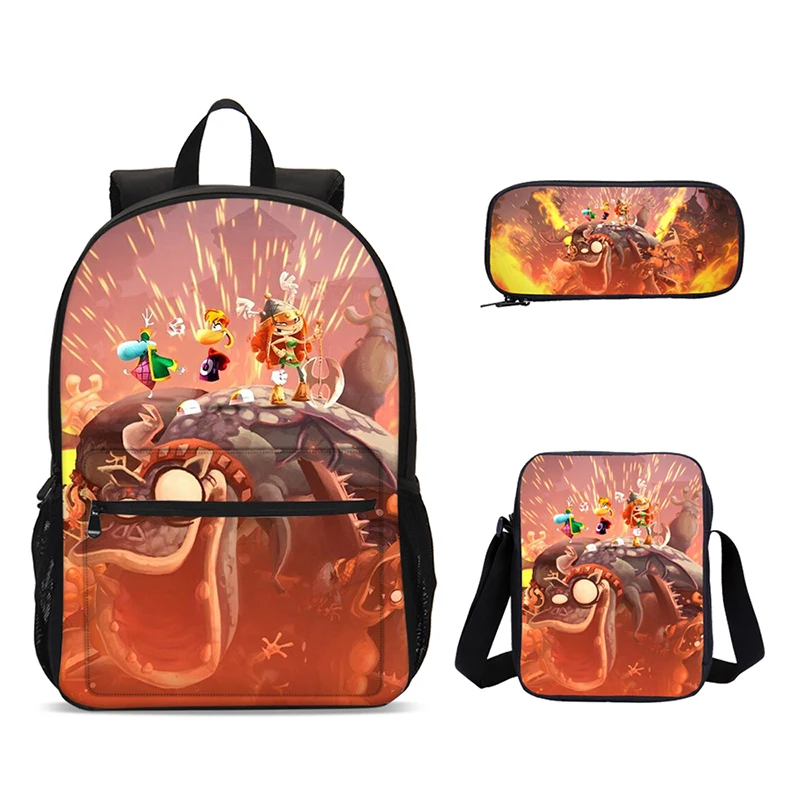 3pcs Set Rayman Legendss School Backpack With Shoulder Bags Pencil Case,printing Book Bags For Grades1-3 Students Backpacks