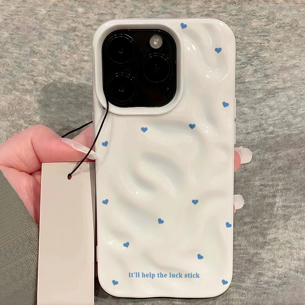 Minimalistisches Romantisches Herz INS Handyhülle für iPhone 17 16 15 14 13 12 11 Pro Max 14 Plus 17 Air Falten-Wellen Weiche Silikonhülle – Detail 12