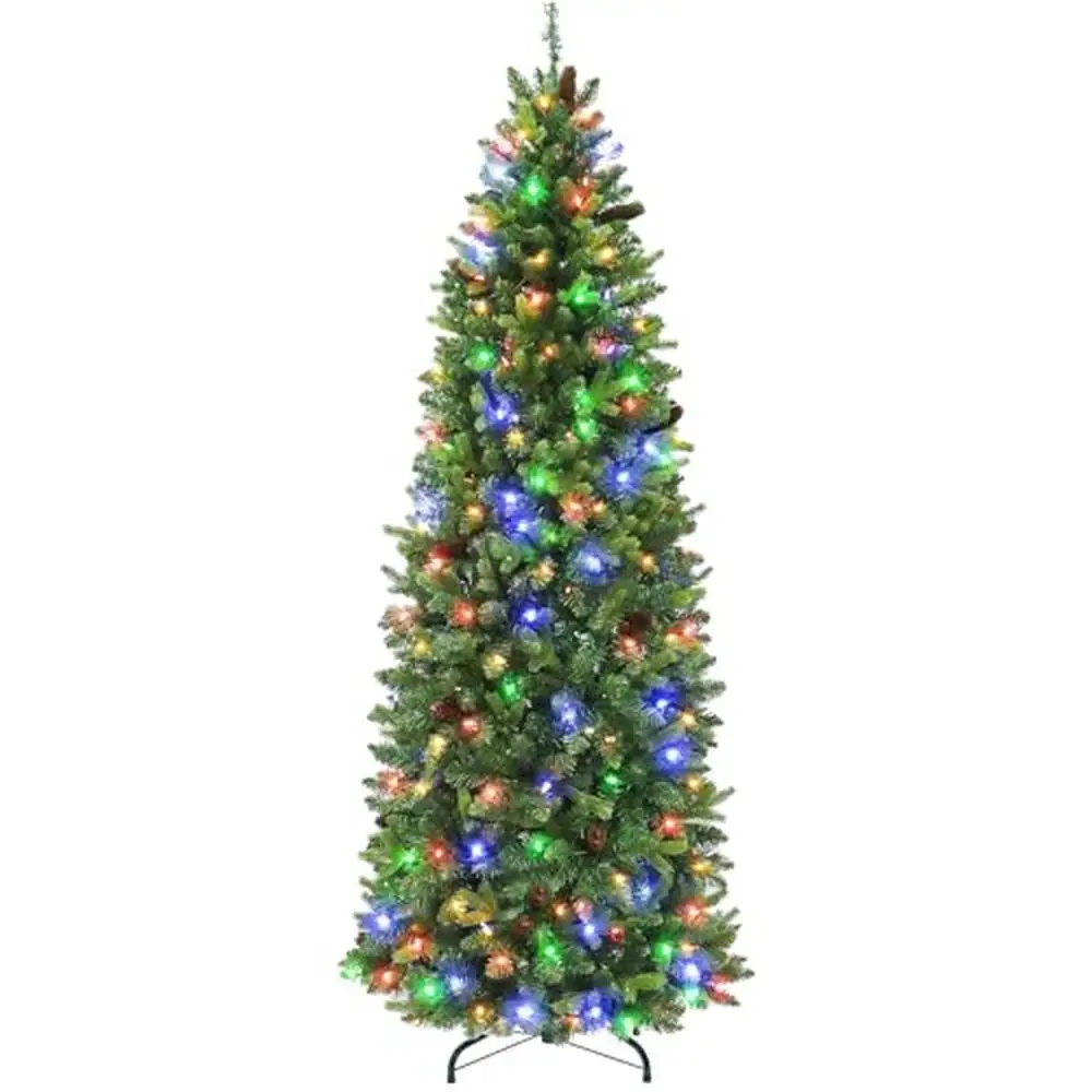 Pre-Lit Multicolor Christmas Tree 6.5ft with 200 LED Lights 1045 Realistic Tips Easy Assembly & Storage Fire-Retardant PE & PVC