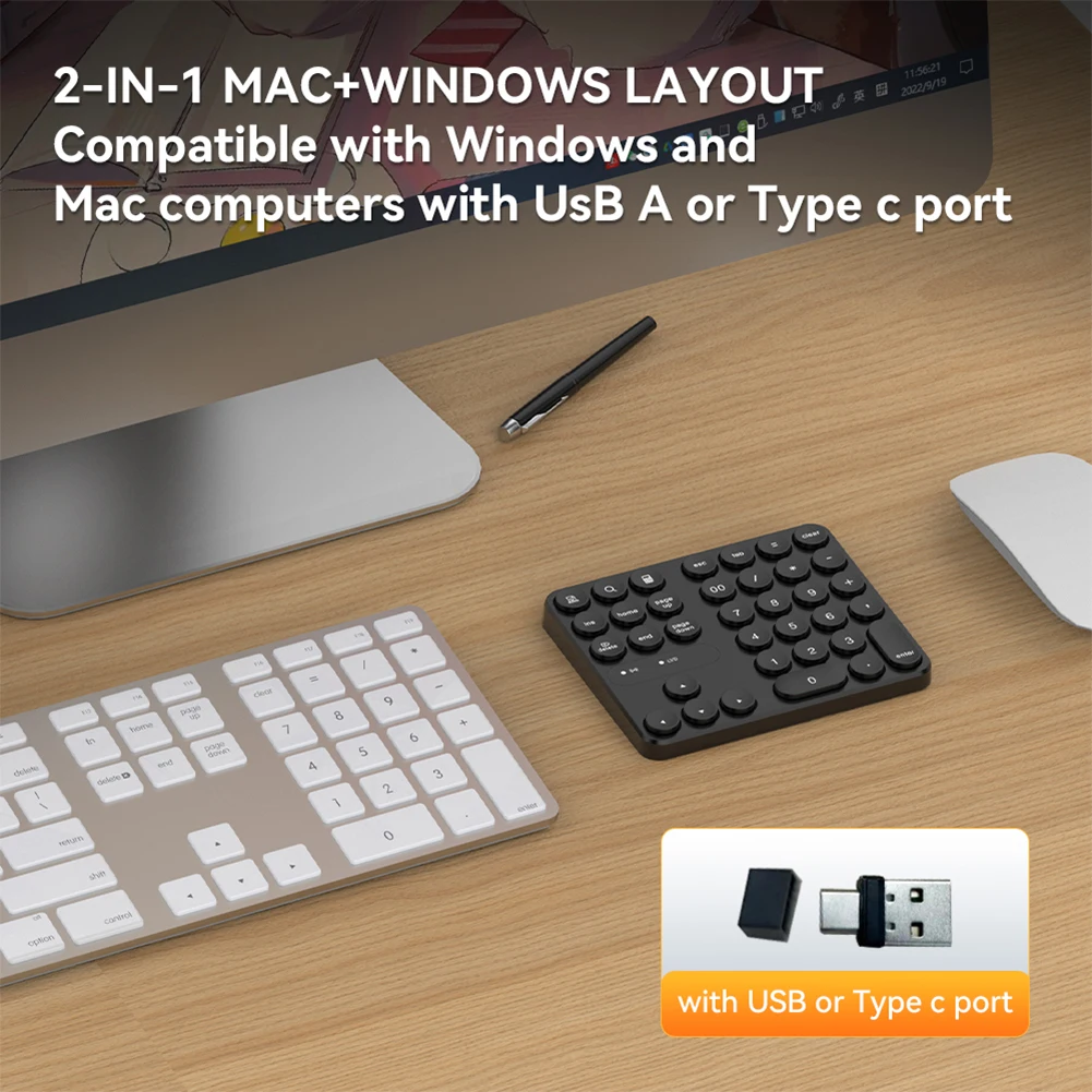2.4G لوحة مفاتيح رقمية صغيرة لاسلكية 35 مفتاحًا رقم لوحة المفاتيح Numpad لوحة أرقام المحاسبة لأجهزة الكمبيوتر المحمول والكمبيوتر المكتبي
