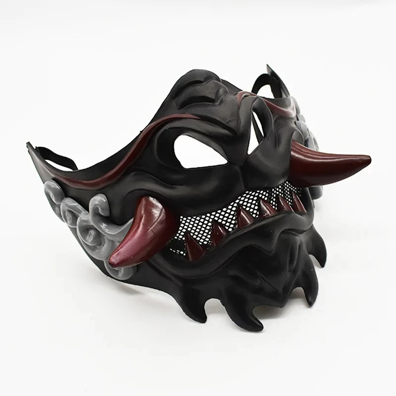 Demi-masque de Samouraï Japonais Prajna pour Adulte, Costume de Cosplay Unisexe, Masques de Démon, Accessoires en Plastique, Accessoires de ixd'Halloween