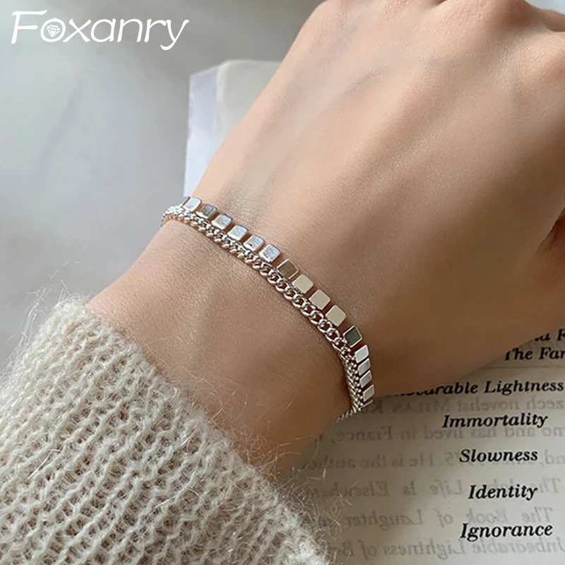 FOXANRY Silver Color Tassel Brcacelet Party Jewelry for Women Couples New Fashion Simple Geometric Handmade Birthday Accessories