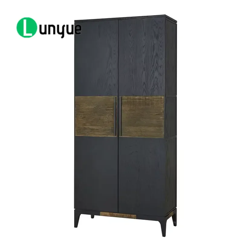 Vintage Recycled Black Oak Storage Cabinet Rustic Wood Living Room Furniture Premium Home Decor Organizer Durable Natural