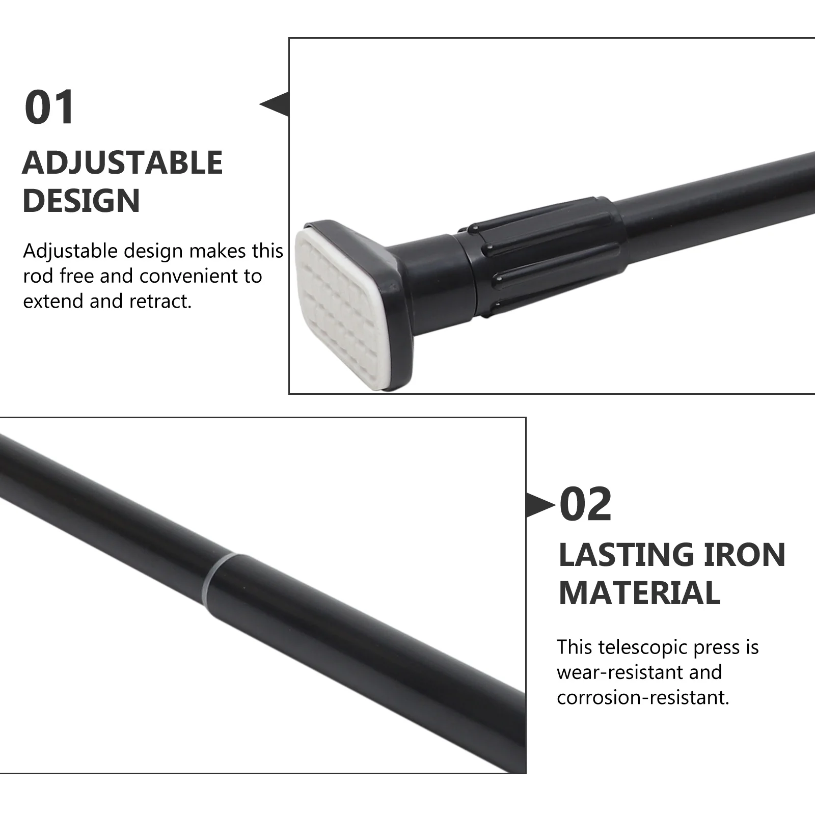 

Telescopic Curtain Rod Premium Iron Adjustable No Punch Installation for Bathroom Shower Clothes Drying Wardrobe Tension Pole