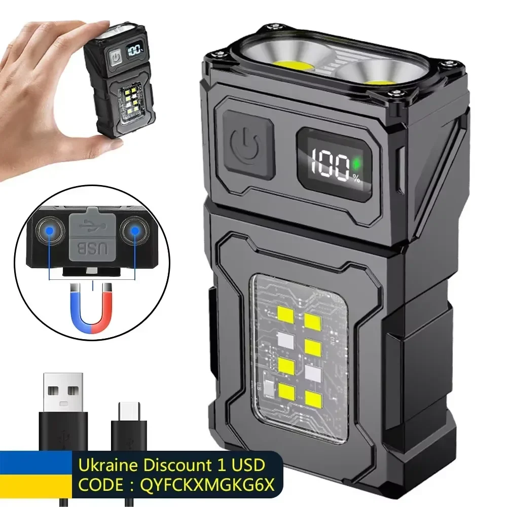 Super Bright Camping Lantern Side COB emergency light MINI USB Rechargeable LED Flashlight Portable Tail magnet flashlight