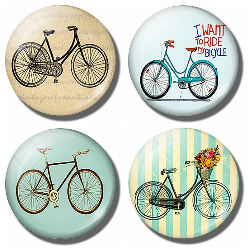 Vintage Bicycle 30 MM Fridge Magnet Turquoise Bicycle Glass Cabochon Magnetic Refrigerator Stickers Note Holder Home Decoration