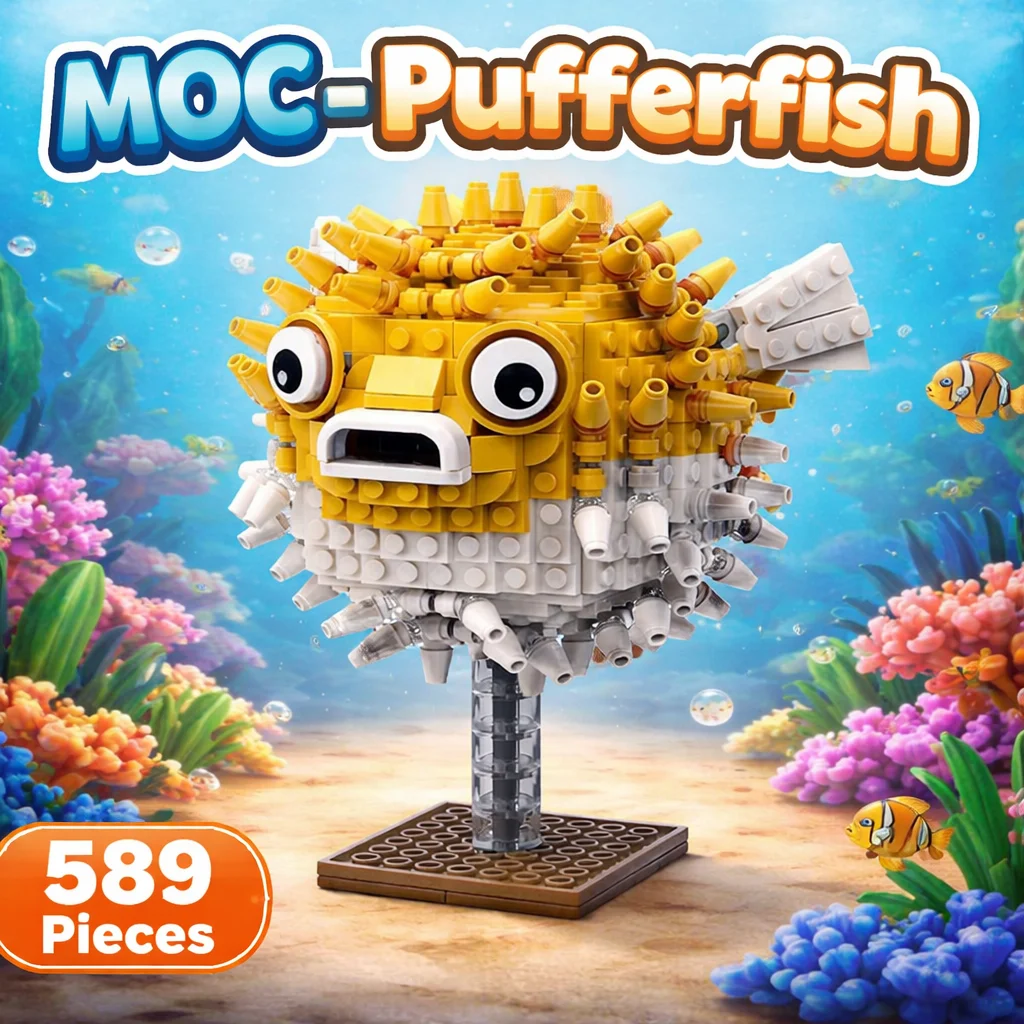 

MOC 589PCS Ocean Animal Pufferfish Model Building Blocks Educational Children Toys Easter Holiday Gift Desk Decor Bricks Set