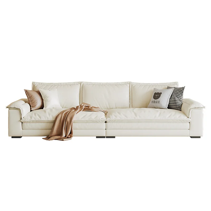 

Galleon sofa super wide sitting deep living room, cream style modern straight row leather sofa
