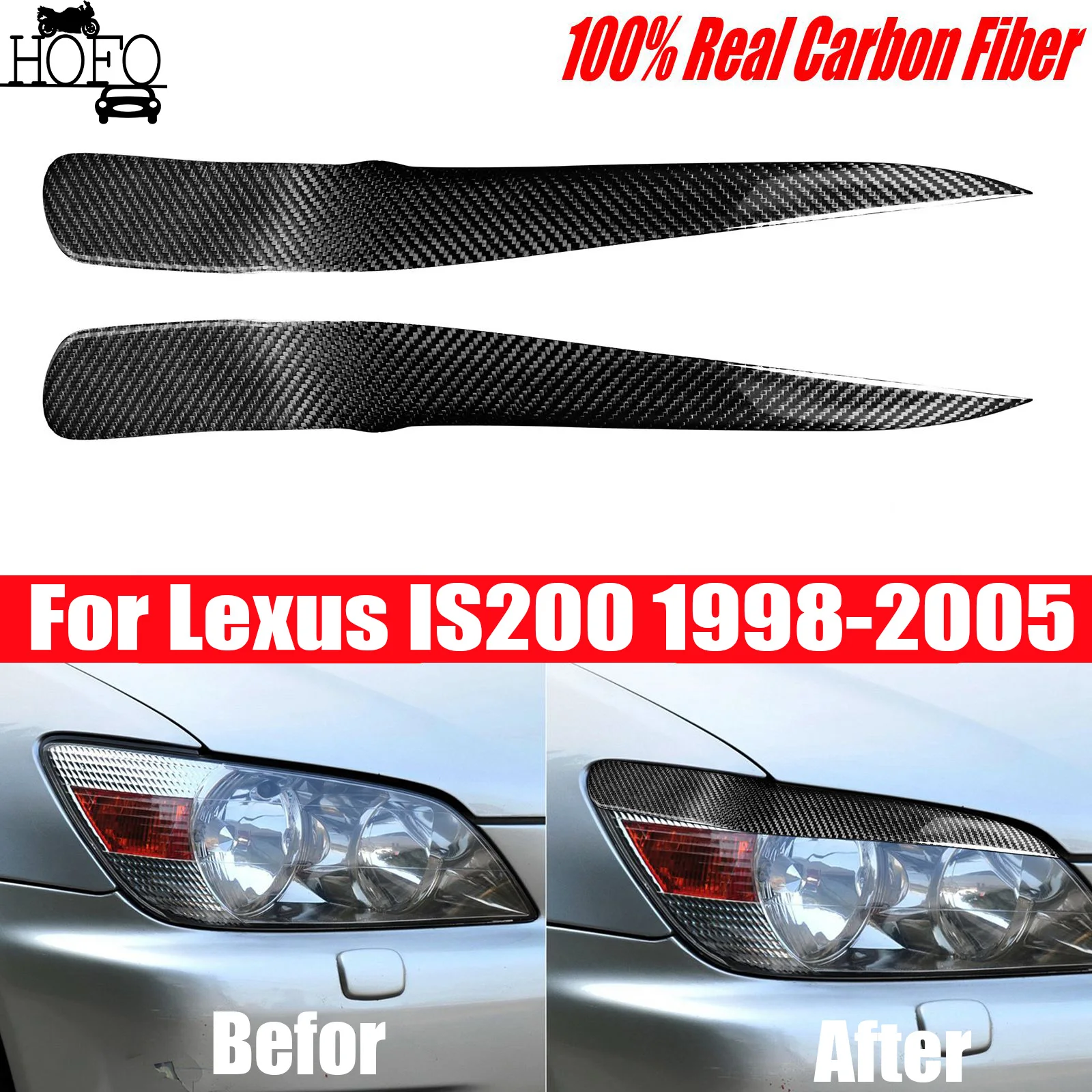 

Real Carbon Fiber Front Headlight Eyelid Eyebrow Cover For Lexus IS200 1998-2005