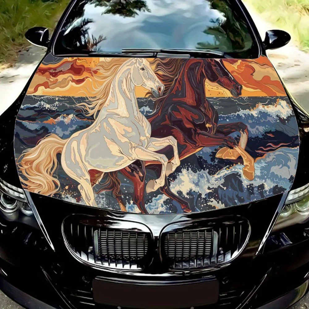 

Horses Running in The Waves Sunset Car Hood Wrap Color Vinyl Sticker Truck Graphic Bonnet Auto Accessories Decoration Decal Gift