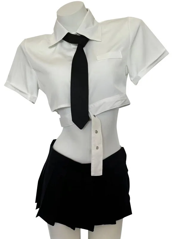 Uniforme de estudante estilo formal, conjunto de saias JK sexy, corrente de palha, tops quentes doces, menina picante legal, novo, 0D8M, 2024