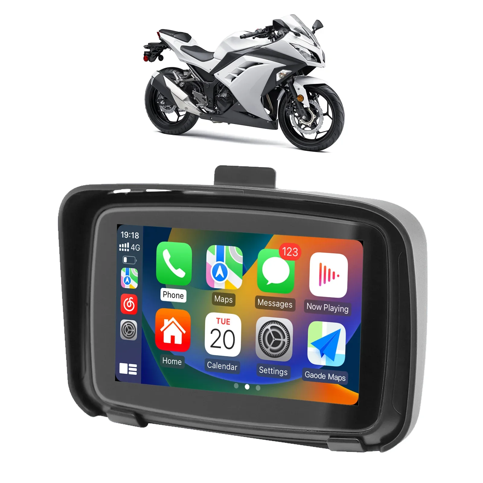 Autoabc 5 Inch IPS Touch Screen Portable Motorcycle Carplay Android Auto Touchscreen Display GPS Navigation IPX7 Waterproof