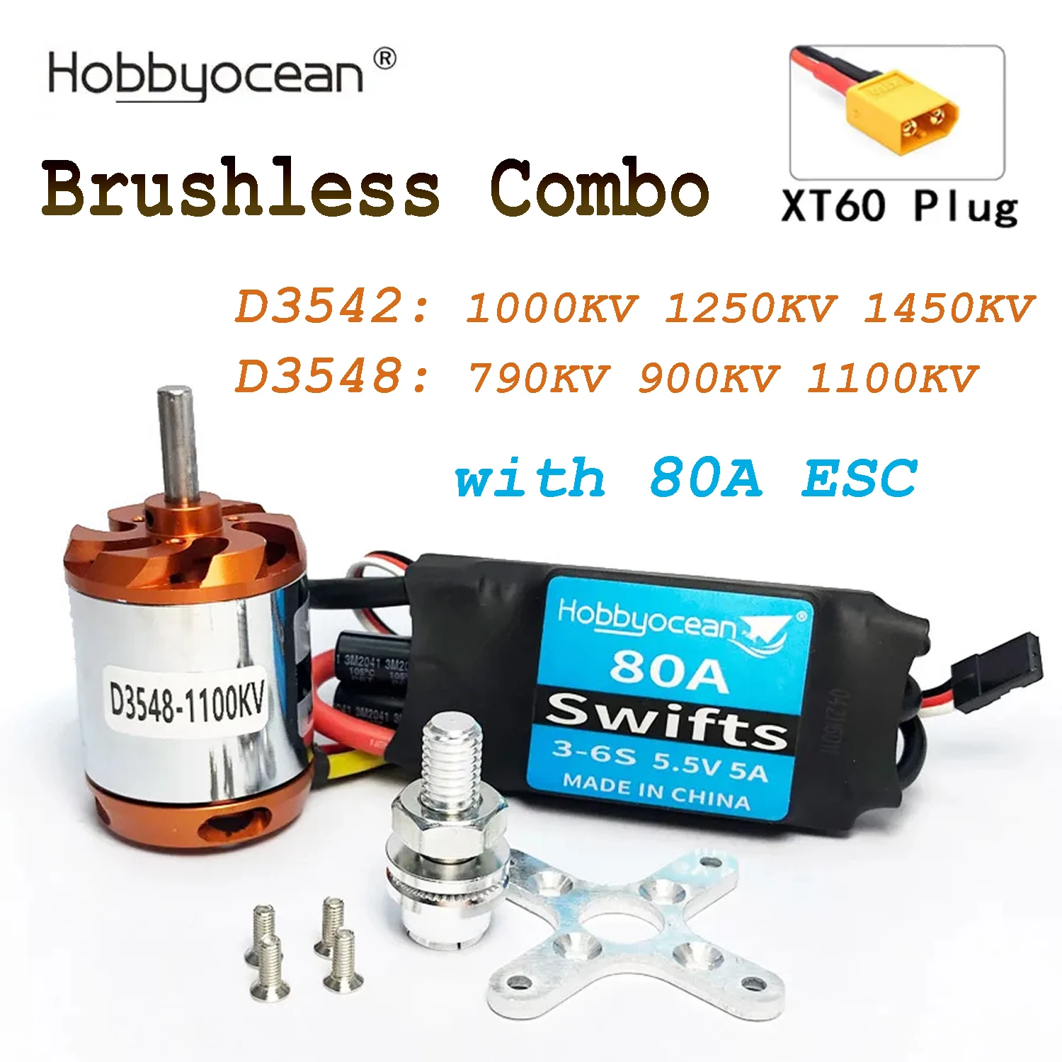 

Бесщеточный мотор Hobbyocean D3542 D3548 с регулятором скорости 80A ESC, комплект 2-7S Lipo для радиоуправляемых самолетов, мультикоптеров, фиксированных крыльев