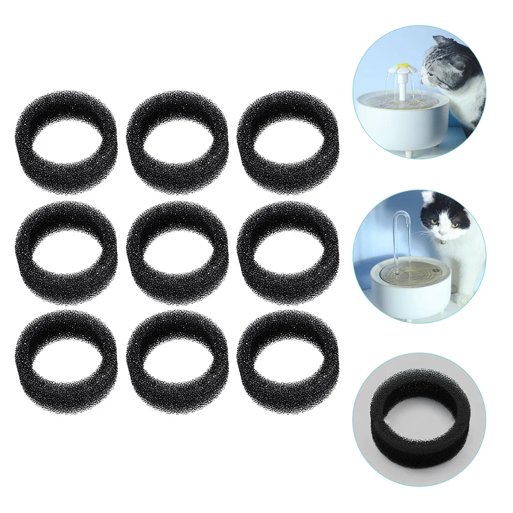 

9 Pcs Cat Water Fountain Filter for Pet Fountains 2.0L 64oz Round Black Sponge Hair Debris Dust Particle Removal Pet Supplies