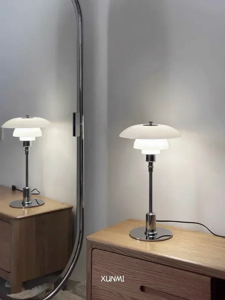 

Danish Designer Glass Reading LED Table Lamp Nordic Modern Living Room Study Home Decor Silver Simple Art High-end Bedside Light