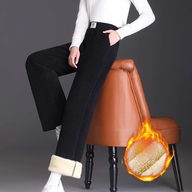 Classic Fashion Women Plush Trousers Winter Hot Sale Lady Thermal Pants Girls Snow Warm High Waist Fleece Thin Pants