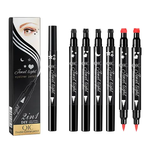 Liquid Eyeliner Pen Set Dual-Tip Stamps with Black Ink Includes Heart, Moon, Star Shapes for Eye Makeup, Eyeliner Stamp