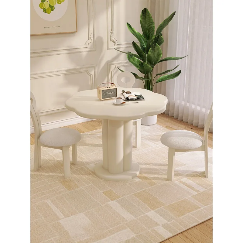 Retro Cream Style Rock Plate Dining Table Small Apartment Modern Simple Negotiation Round Creative Dining Table