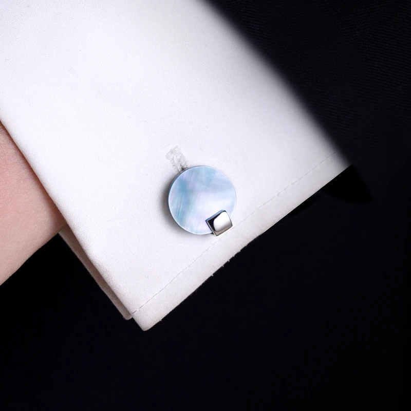 KFLK Shirt Fashion Cufflinks for Mens Brand  Blue Shell Cuff links Button High Quality Luxury Wedding Groom Guests