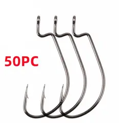 50PC High Strength Crank Hook Barbed Hook Carbon Steel Fishing For Soft Fishing Lure Wide Belly Crank Hooks Fishing Accessories