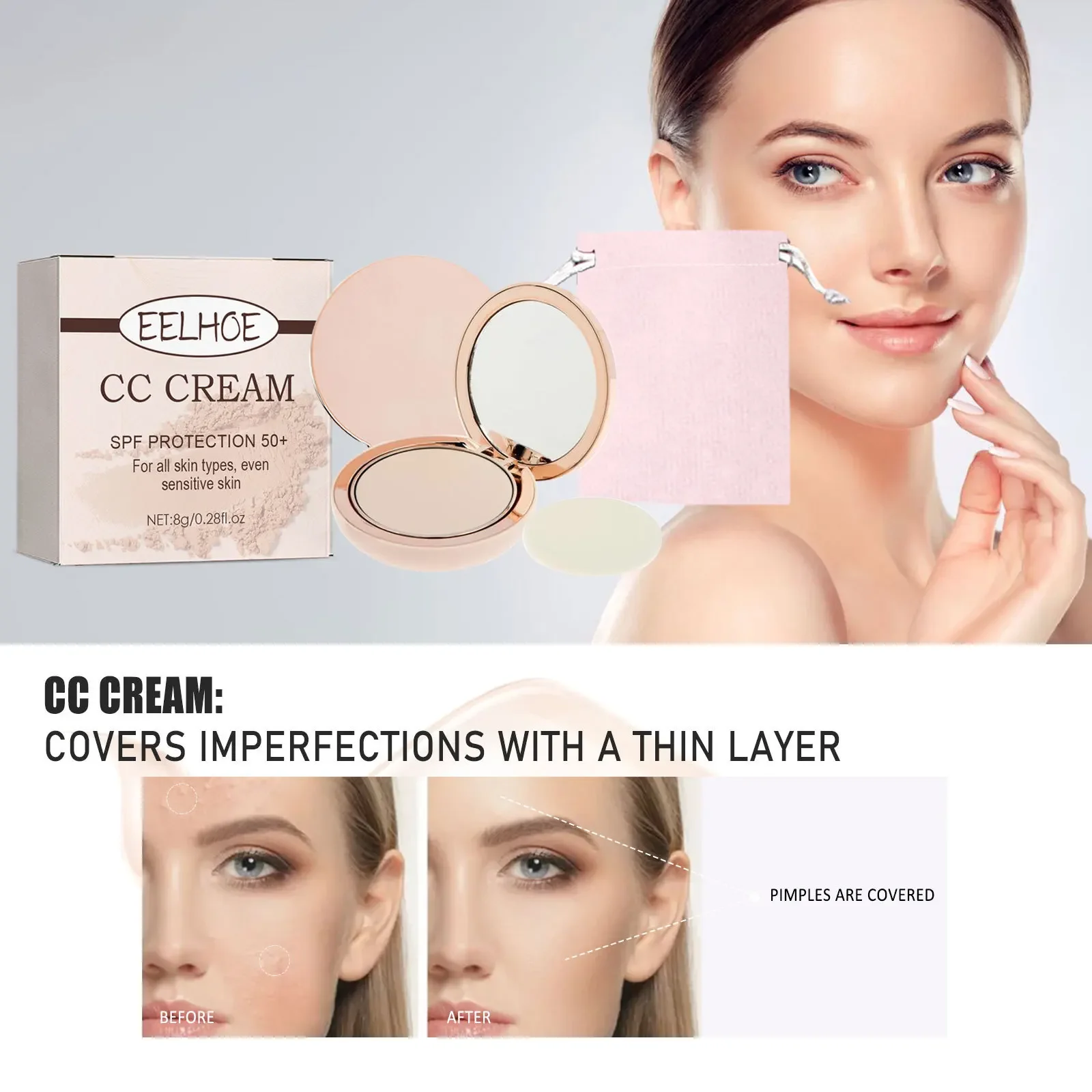 8g Eelhoe Powder Skin Protection Lightweight Breathable Durable Not Easy To Makeup Natural Concealing and Setting Face Powder