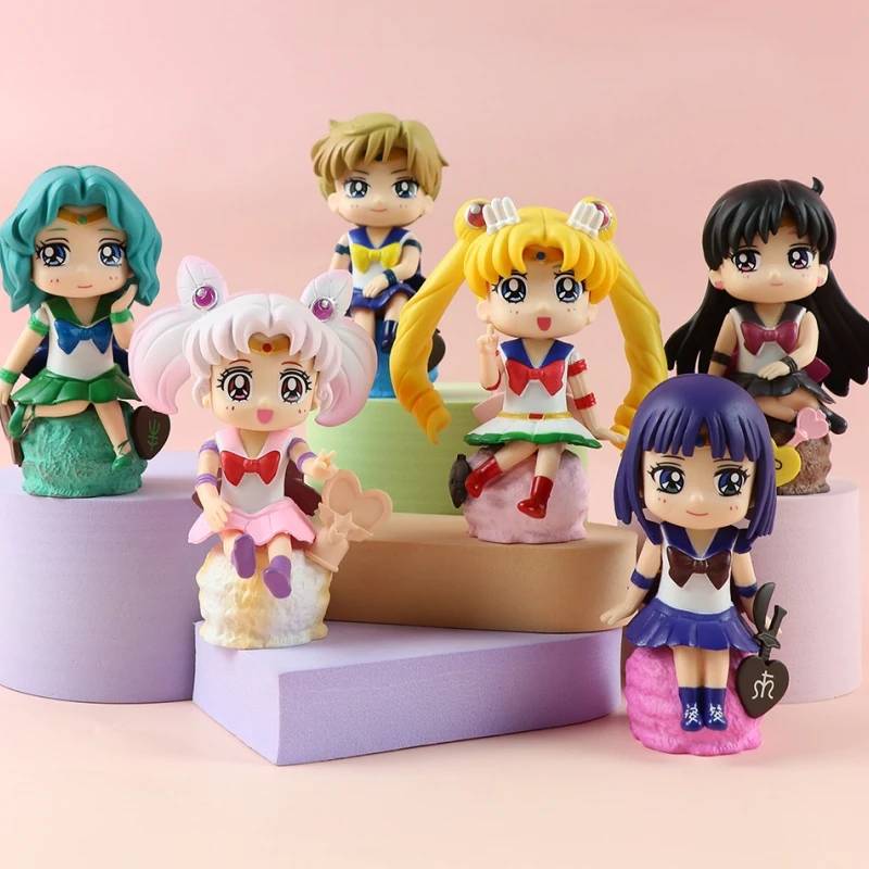 6pcs/set Sailor Moon Action Figures Tsukino Usagi Tuxedo Mask Sailor Venus Mercury Mars Jupiter Pvc Figures Toys Gift