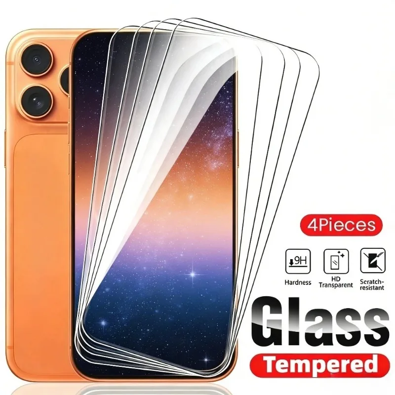 4er-Pack Ultra-Klare Displayschutzfolie für iPhone 17 16 15 14 Pro Air 15 16 Plus 13 12 11 Pro Mini XS XR 9H Härtegrad Gehärtetes Glas