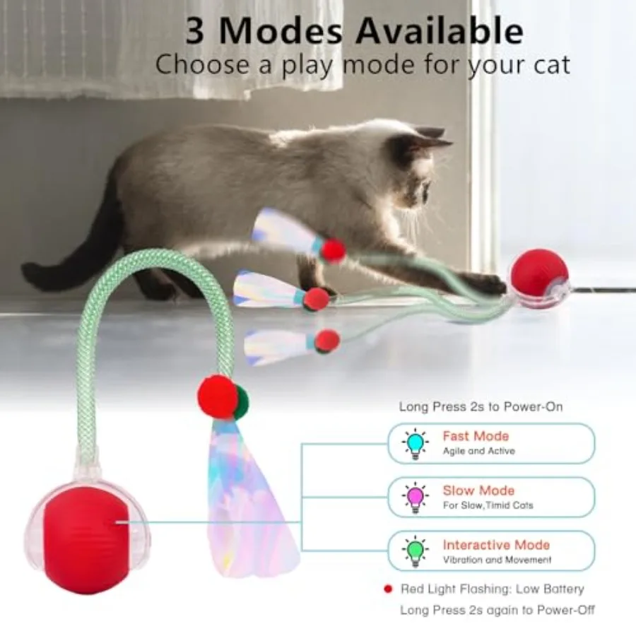 كرات لعبة القط التفاعلية التلقائي المتداول القط ندف الكرة مع صوت النقيق الطيور و3 طرق قابلة للشحن USB هريرة اللعب fo