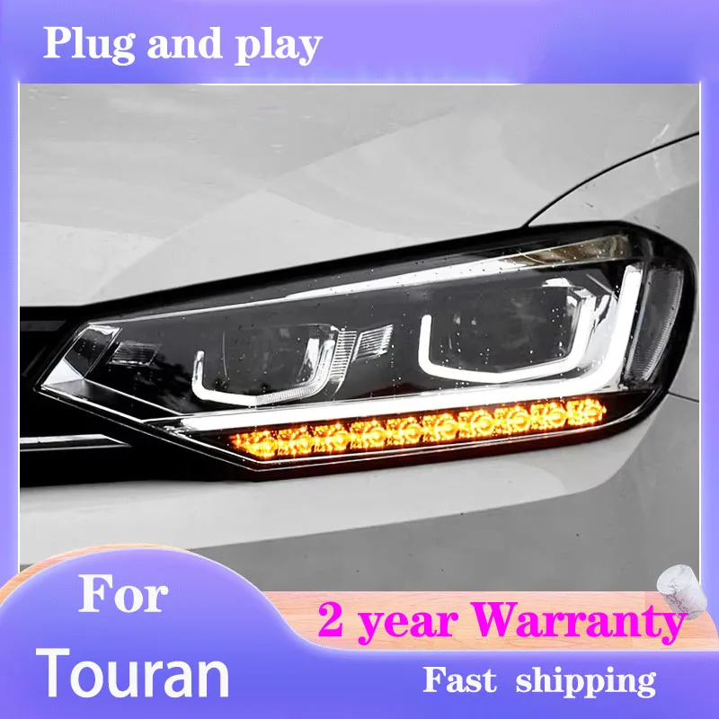 

Стайлинг автомобиля для фар VW Touran 2016 2017, фары Touran, DRL, указатель поворота, линза проектора ближнего и дальнего света