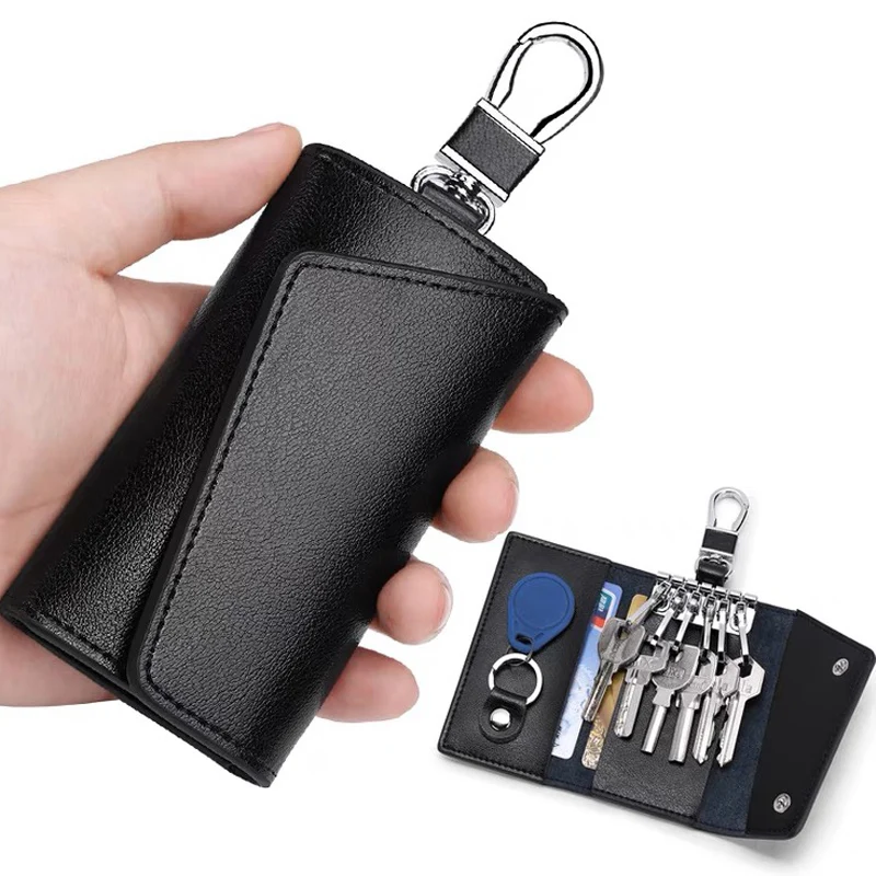 Genuine Leather Keychain Bag Men Women Key Holder Organizer Pouch Cow Leather Car Key Wallets Housekeeper Key Case Mini Card Bag