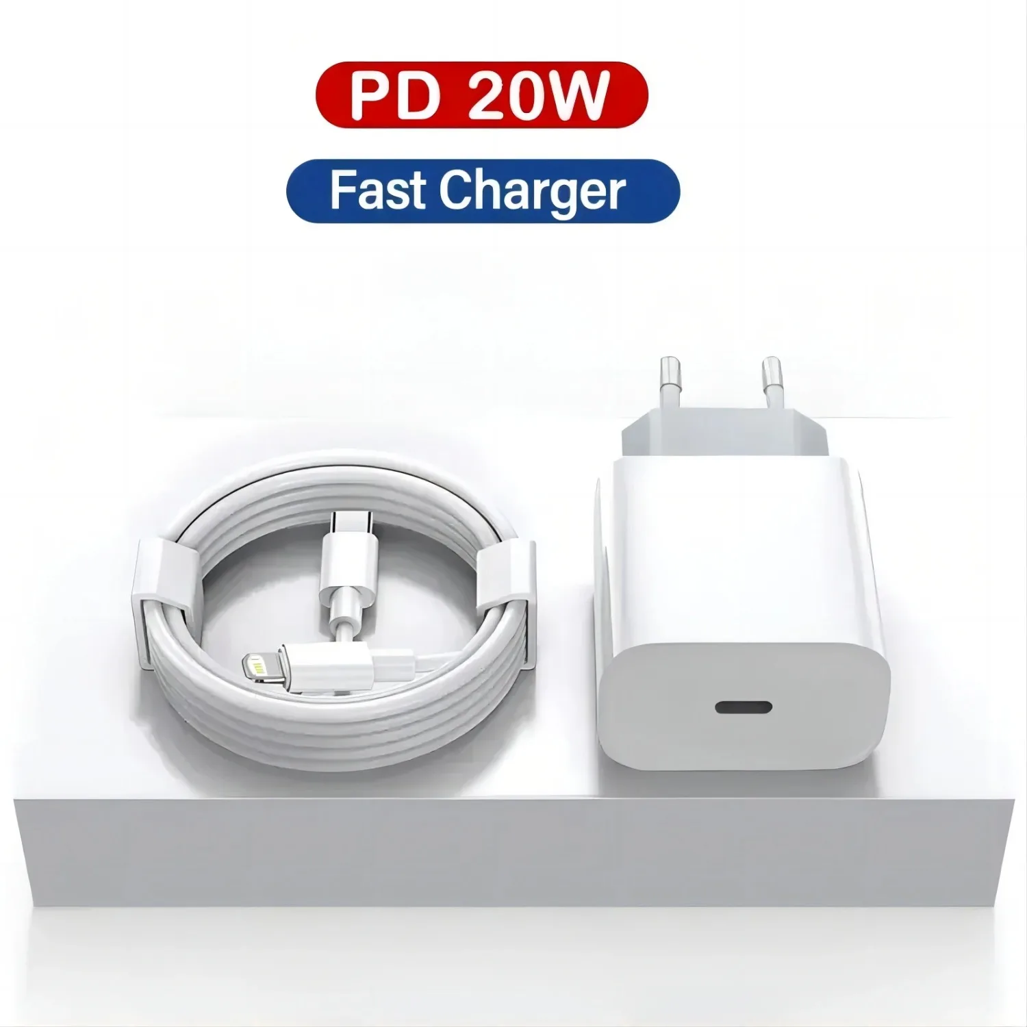 PD 20W Fast Charging EU Charger Plug with 1M/3FT Cable for iPhone iPad Samsung Phone