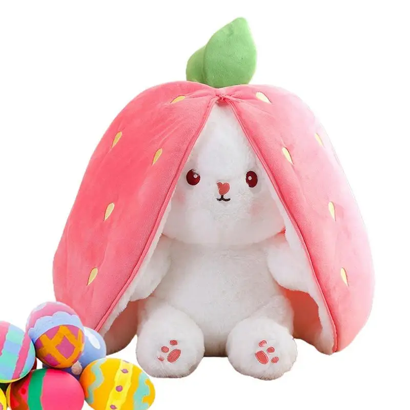 Plush Toy Hide Seek Bunnies Fruit Bunny Plush Toy Cute Carrot Strawberry Turn Into Rabbit Plush Toy Kids Birthday Christmas Gift