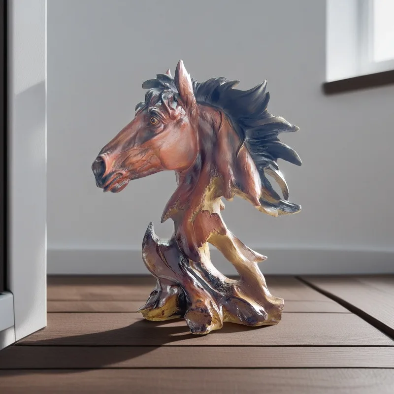 Bronze Horse Resin Statue Nordic Style Interior Room Table Decoration Animal Horse Head Figurine & Sculpture Home Accessories - Image 6