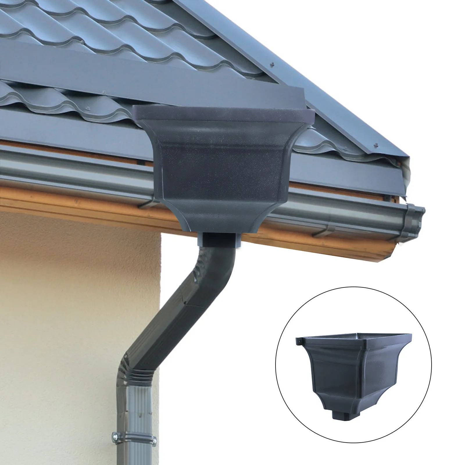 Rainwater Gutter Downspout Adapter For Gutter Drainage Garden Aluminum Alloy Collector Diverter Grey 30x22x18cm