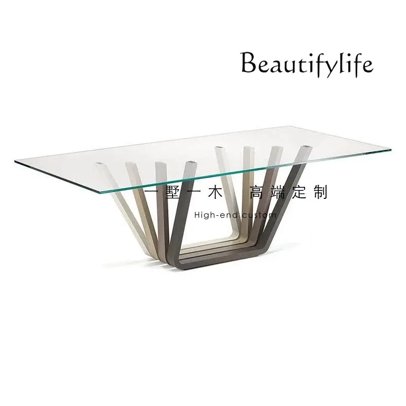 Italian Simple Retro Furniture Designer Rectangular Dining Table Living Room Solid Wood Glass Table