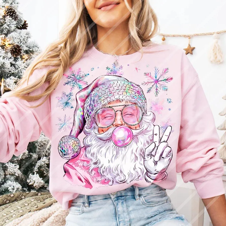Santa Claus Navidad soplando burbuja DIY hierro transferencia de calor pegatina calcomanías camisetas sudaderas bolsa fundas de almohada ropa Navidad