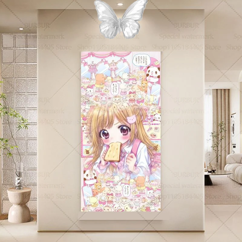 Anime-Wandteppich mit süßem Mädchen im klassischen Stil zum Aufhängen an der Wand, 2D-Wandkunst, süßer Wandteppich für die Inneneinrichtung