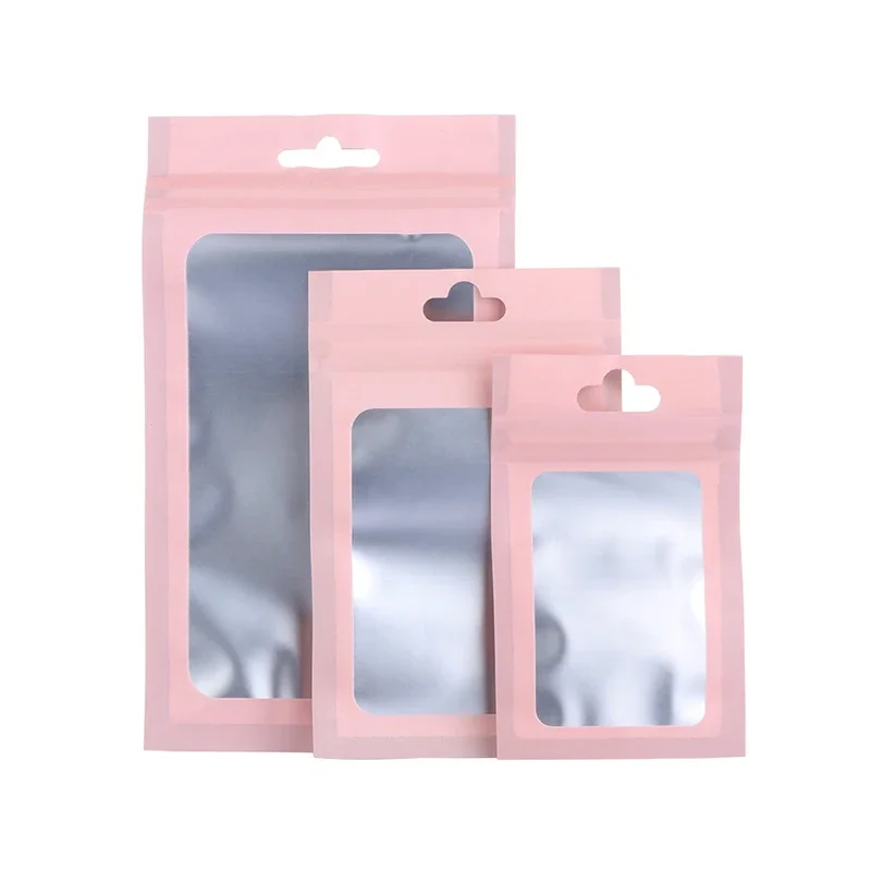 Bolsa Ziplock reutilizável com janela clara para jóias, pequenas saquetas, sacos de armazenamento de alimentos, Matte Aluminum Foil, Novo