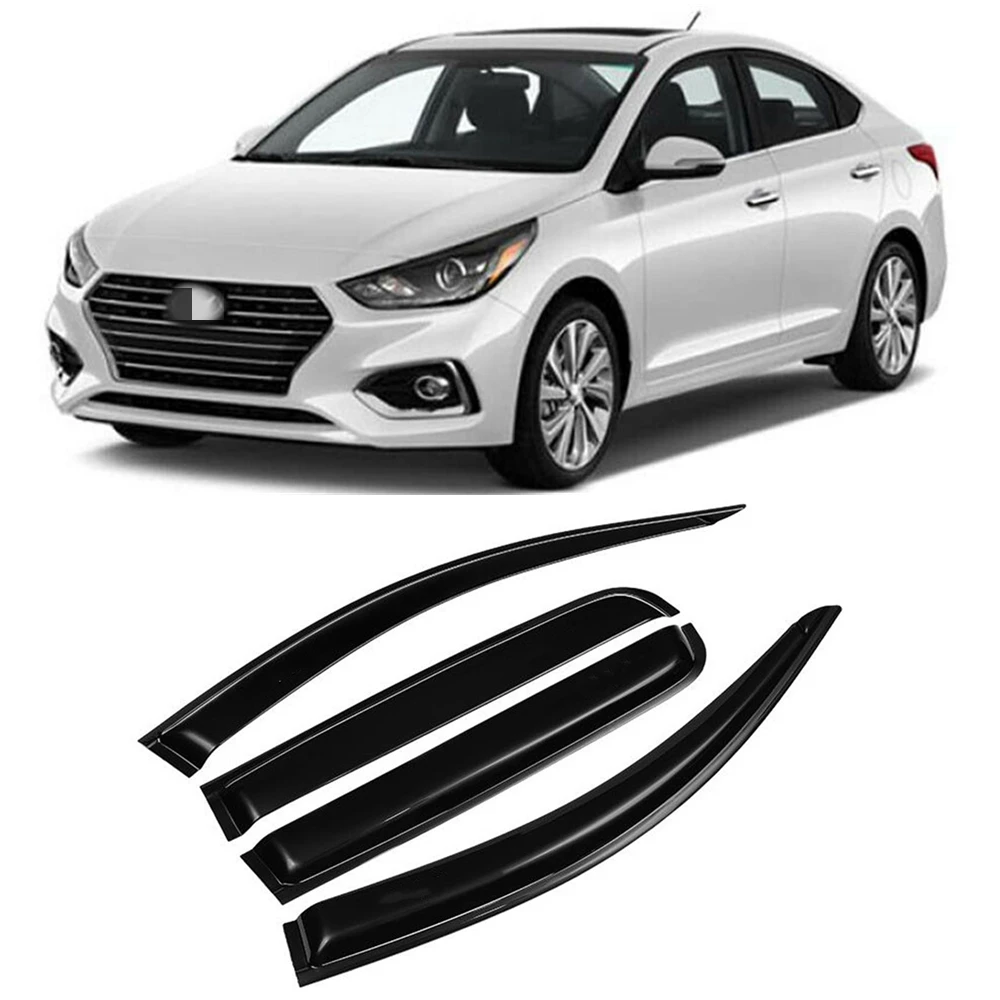 4Pcs For Hyundai ACCENT 2018 2019 2020 2021+ Side Window Vent Visor Sun Rain Deflector Guard Awnings Shelter Adhesive Cover Trim