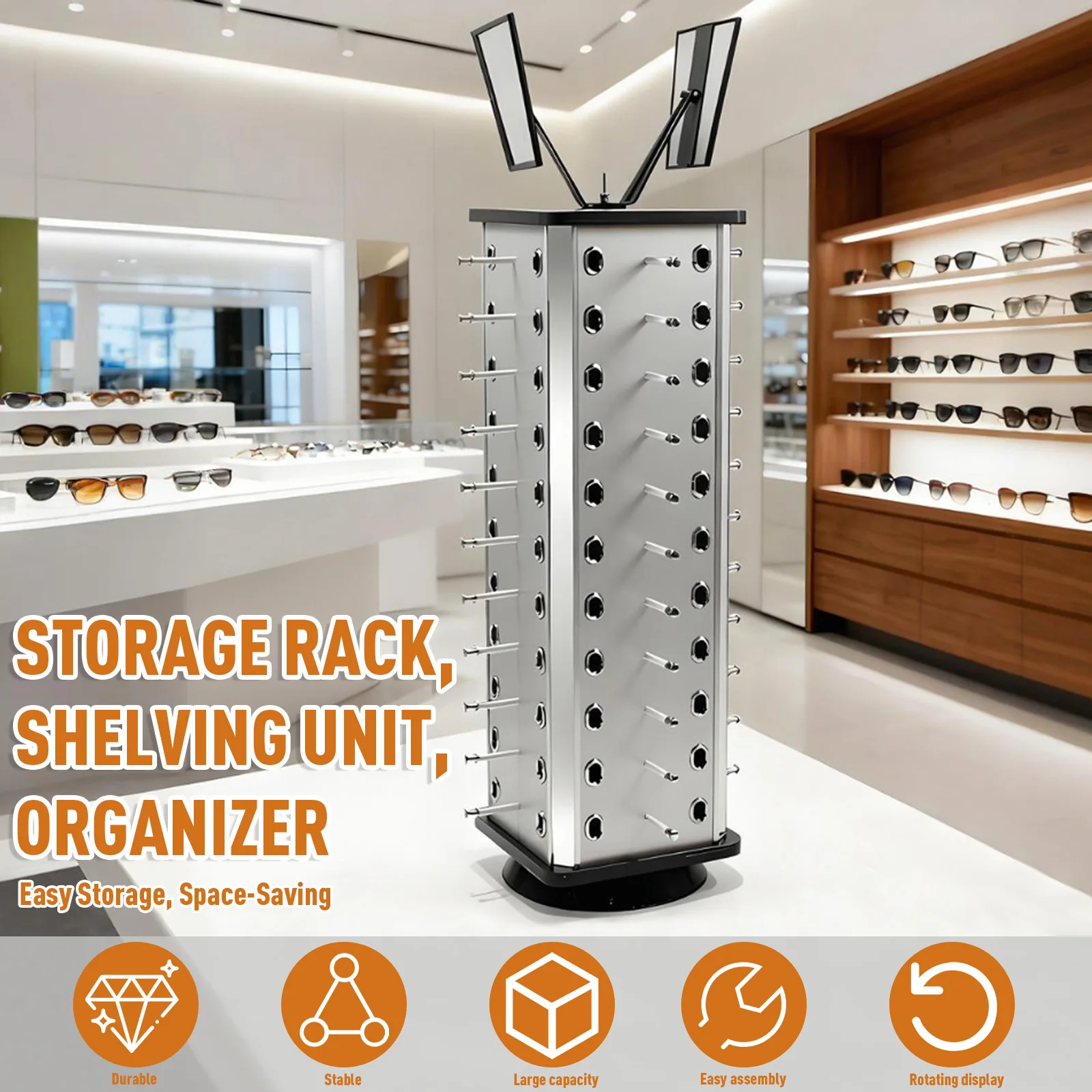 44 Pairs Eyewear Display Counter W/ Mirror Rotating Sunglasses Display Stand Eyeglass Turning Commercial Display Stand for Store