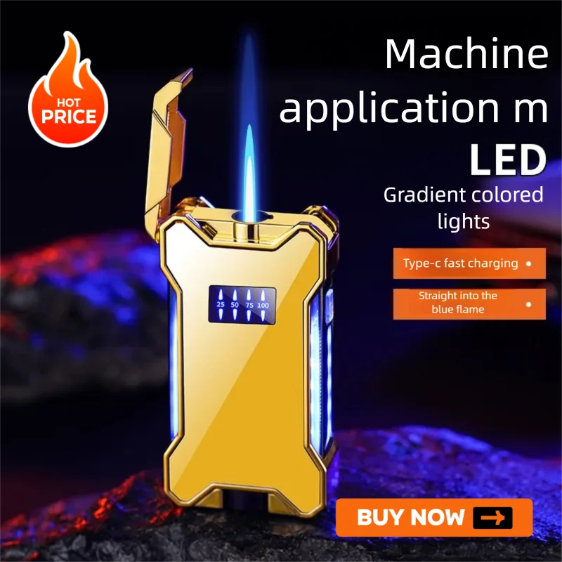 Windproof Blue Flame Battery Display Visual Airwindow Gas Electric Integration Mech Direct Charge Lighter