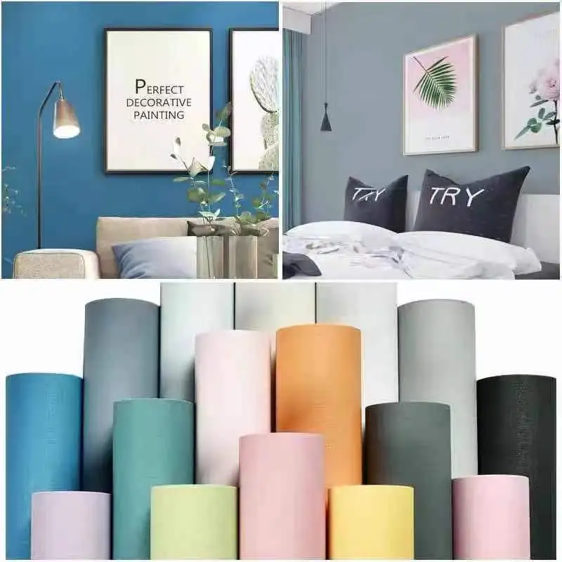 Papel tapiz autoadhesivo grueso de Macaron, pegatinas de vinilo de Color sólido, decoración de muebles de dormitorio, papel de contacto